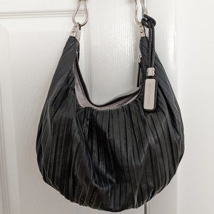 Michael Kors Collection Skorpios Black Pleated Crescent Leather Hobo Bag